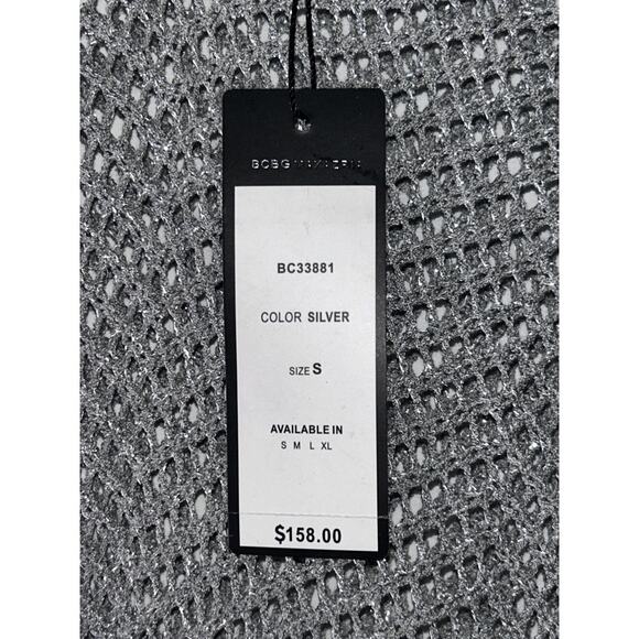 NWT BCBGMaxAzria Silver Metallic Crochet Poncho Sweater - Picture 8 of 10